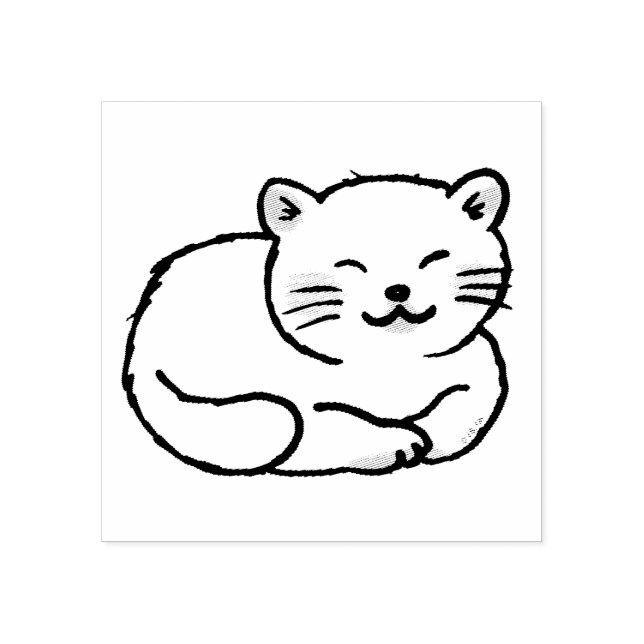 cute fluffy white cat cartoon rubber stamp (Imprint)