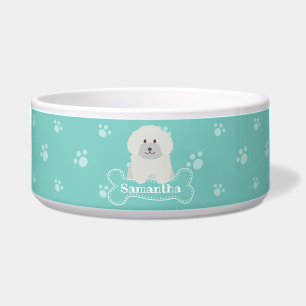 Cute Fluffy White Poodle Puppy Dog Aqua Monogram