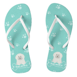 Cute Fluffy White Poodle Puppy Dog Lover Monogram Jandals