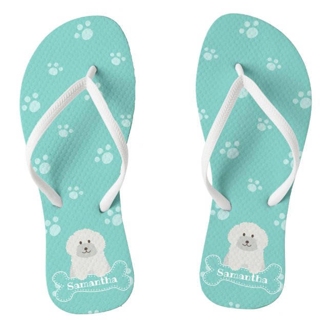 Cute Fluffy White Poodle Puppy Dog Lover Monogram Jandals (Footbed)