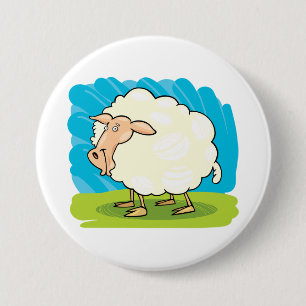 Cute Fluffy White Sheep on Grass 7.5 Cm Round Badge