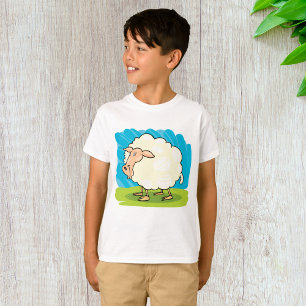 Cute Fluffy White Sheep on Grass T-Shirt
