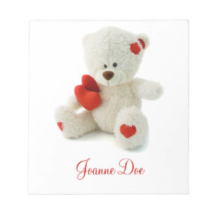 Cute Fluffy White Teddy Bear With a Heart Notepad