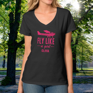 Cute Fly Like A Girl Pink Aeroplane Girly Aviation T-Shirt