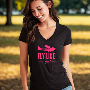 Cute Fly Like A Girl Pink Aeroplane Girly Aviation T-Shirt