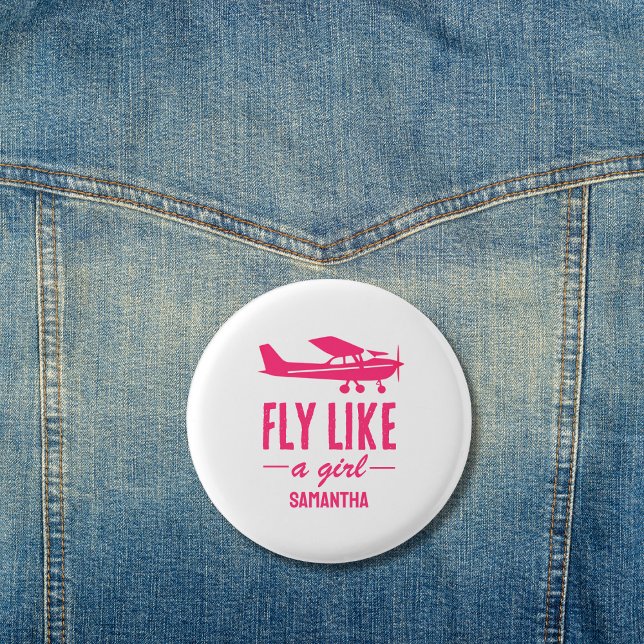 Cute Fly Like A Girl Pink Airplane Girly Aviation  3 Cm Round Badge (Creator Uploaded)