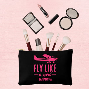 Cute Fly Like A Girl Pink Airplane Girly Aviation Accessory Pouch
