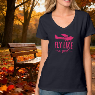Cute Fly Like A Girl Pink Airplane Girly Aviation  T-Shirt