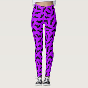 Cute Flying Bats Purple Bat Pattern Halloween Leggings