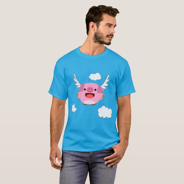 Cute Flying Cartoon Pig T-Shirt (Front Full)