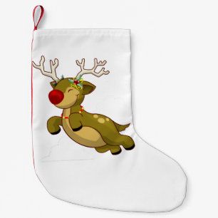 Cute Flying Christmas Reindeer With Clouds Small Christmas Stocking