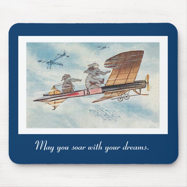 Cute Flying Elephants Vintage Mouse Pad (Front)