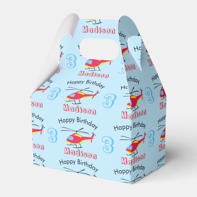 Cute Flying Helicopter Birthday Name & Age  Favour Box (Front Side)