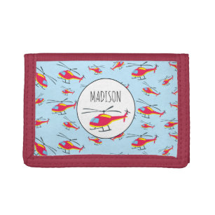 Cute Flying Helicopter Custom Name  Trifold Wallet