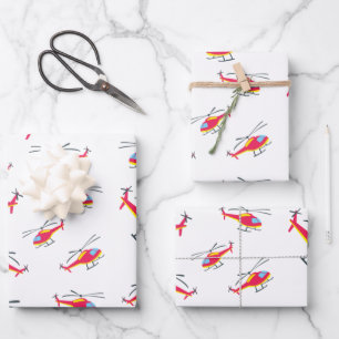 Cute Flying Helicopter Wrapping Paper Sheet