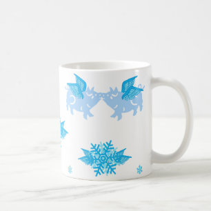 Cute Flying  Kissing Winged Blue  Pigs Snowflakes Coffee Mug