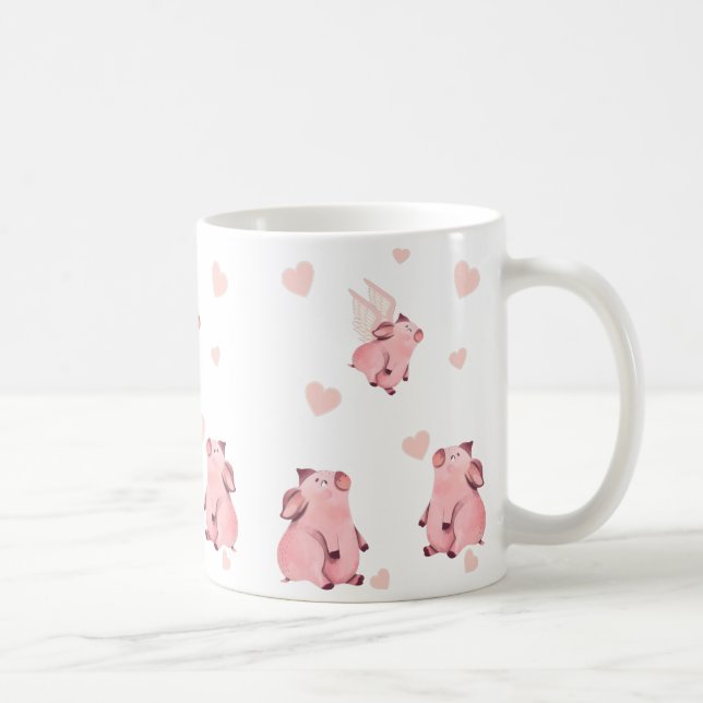 Cute Flying  Kissing Winged Pink  Pigs Coffee Mug (Right)