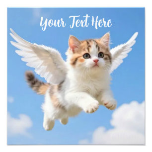Cute Flying Kitten Calico Tabby Blue Sky Photo Print