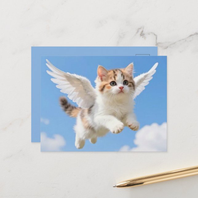 Cute Flying Kitten Postcard (Front/Back In Situ)