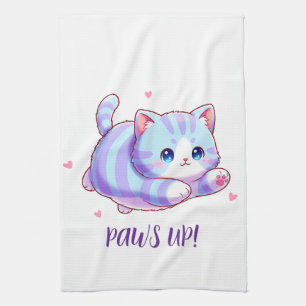 Cute Flying Lavender Kitten Kawaii Tea Towel