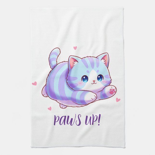 Cute Flying Lavender Kitten Kawaii Tea Towel (Vertical)