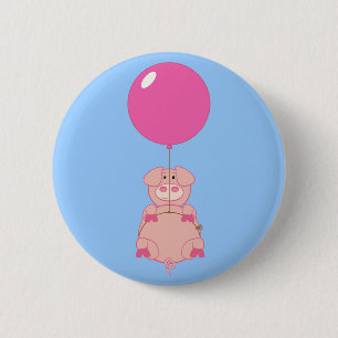 Cute Flying Pig and Balloon 6 Cm Round Badge