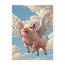 Cute Flying Pig Angel Animals Postcard