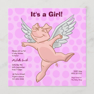 Cute Flying Pig Baby Shower Party Invitation