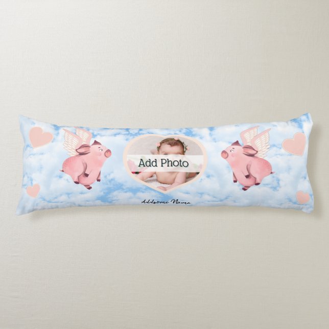 Cute Flying Pig with Wings When Pigs Fly Sky Body Cushion (Front)