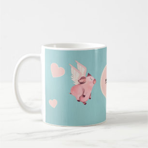 Cute Flying Pig with Wings When Pigs Fly Teal Coffee Mug