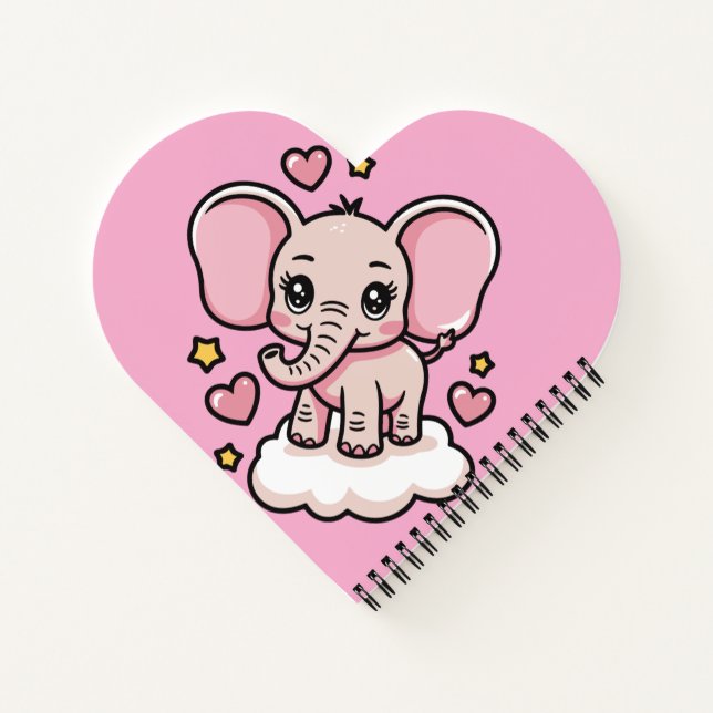  Cute Flying Pink Elephant Whimsical Stars &hearts Notebook (Back)