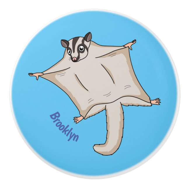 Cute flying sugar glider cartoon illustration ceramic knob (Front)