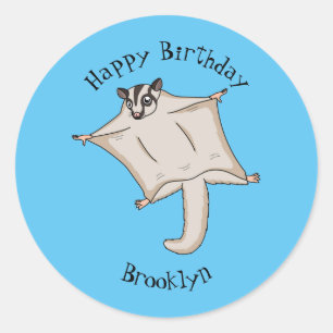 Cute flying sugar glider cartoon illustration classic round sticker