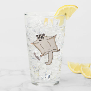 Cute flying sugar glider cartoon illustration glass