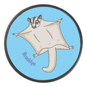 Cute flying sugar glider cartoon illustration hockey puck