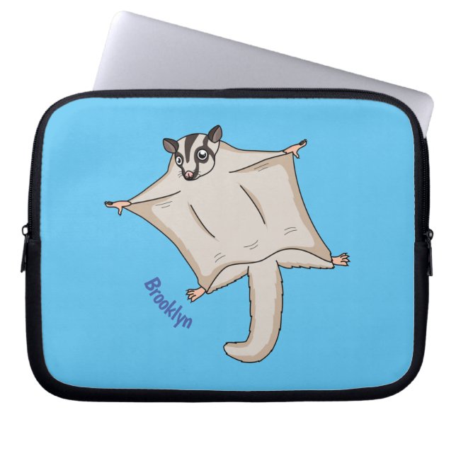 Cute flying sugar glider cartoon illustration laptop sleeve (Front)