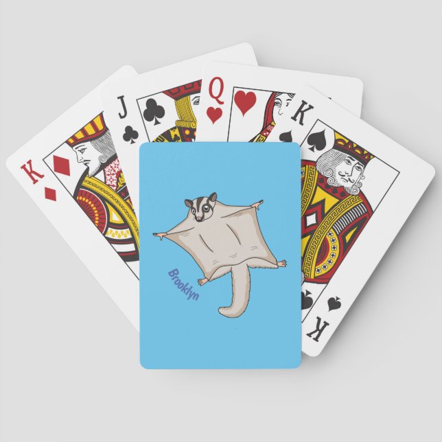 Cute flying sugar glider cartoon illustration playing cards (Back)