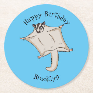 Cute flying sugar glider cartoon illustration  round paper coaster