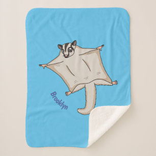 Cute flying sugar glider cartoon illustration sherpa blanket