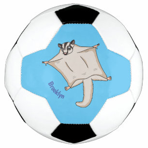 Cute flying sugar glider cartoon illustration soccer ball