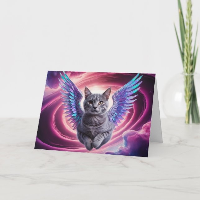 Cute Flying Tabby Angel Greeting Card (Front)
