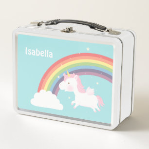 Cute Flying Unicorn Rainbow Girls Personalized Metal Lunch Box