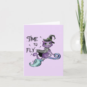 Cute Flying Witch Cat Time To Fly Note Card