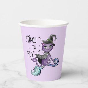 Cute Flying Witch Cat   Time To Fly Paper Cups