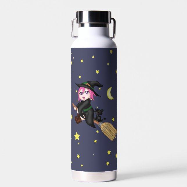Cute Flying Witch Water Bottle (Front)