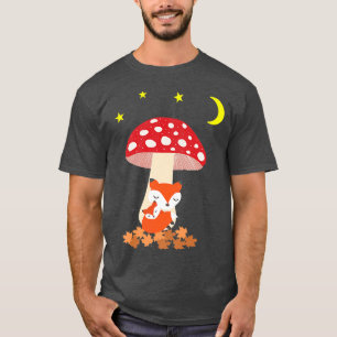 Cute Fo Animals Sleeping Under Mushroom Dark Colou T-Shirt
