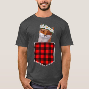 Cute Fo With Sunflowers Peeking Out Of Pocket T-Shirt