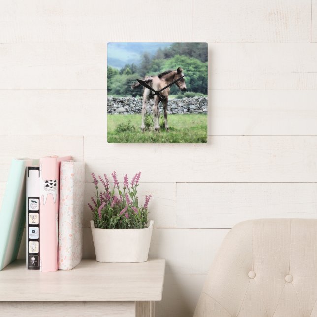 CUTE FOAL SQUARE WALL CLOCK (Reading Room)