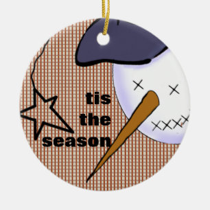 Cute Folk Art Cowboy Snowman Ceramic Tree Decoration