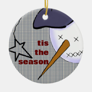 Cute Folk Art Cowboy Snowman Ceramic Tree Decoration